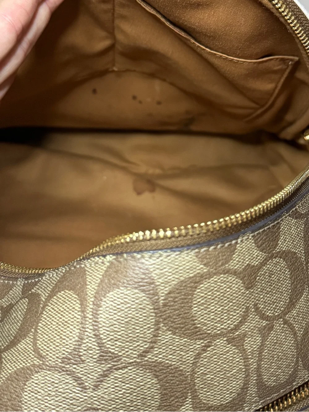 Coach Brown Signature Canvas Backpack with White Leather Pocket